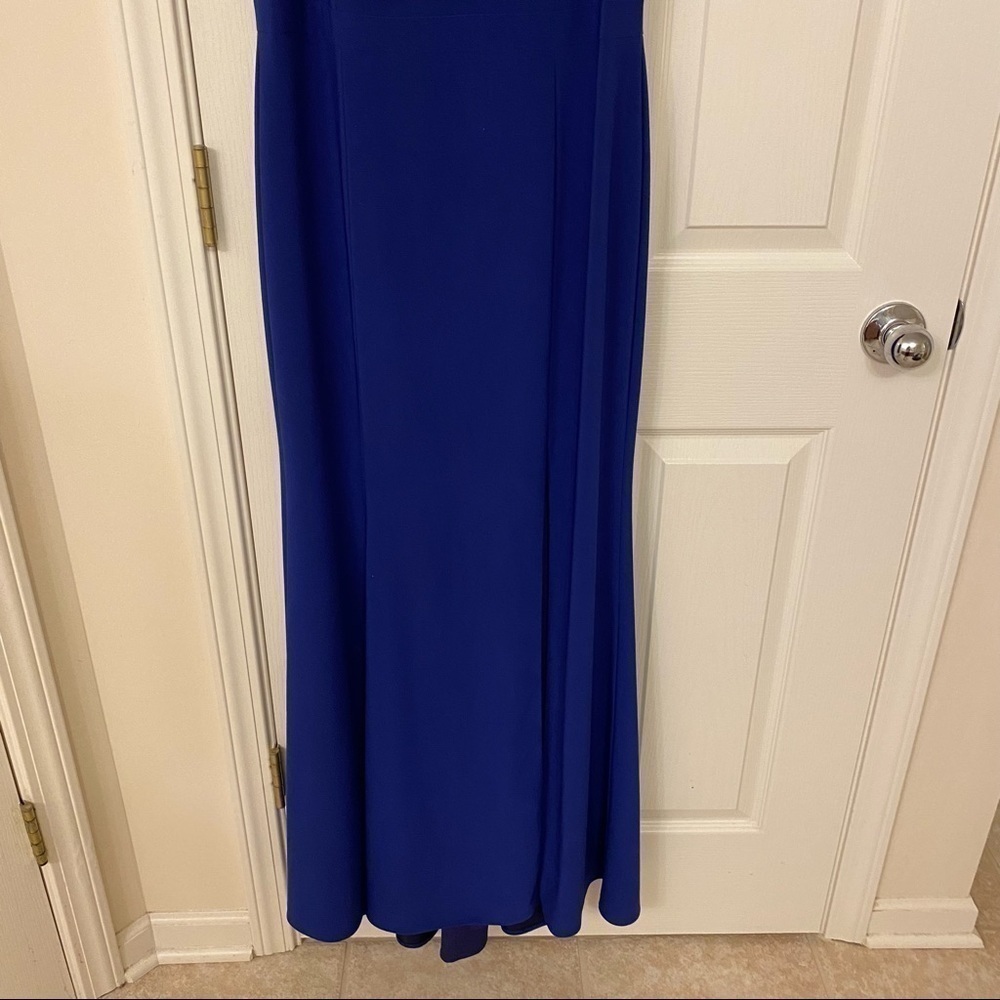 XSCAPE Petite Off-The-Shoulder Gown in Electric Blue Size 14P - Picture 5 of 9